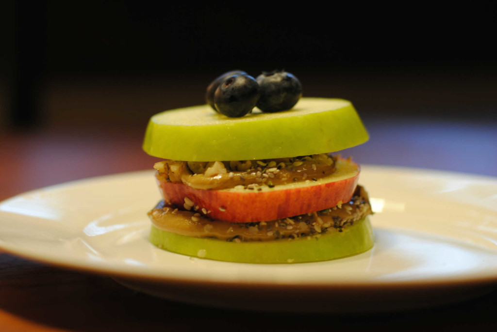 Apple Sandwich with Blueberries, Chia and Hemp on Sunbutter